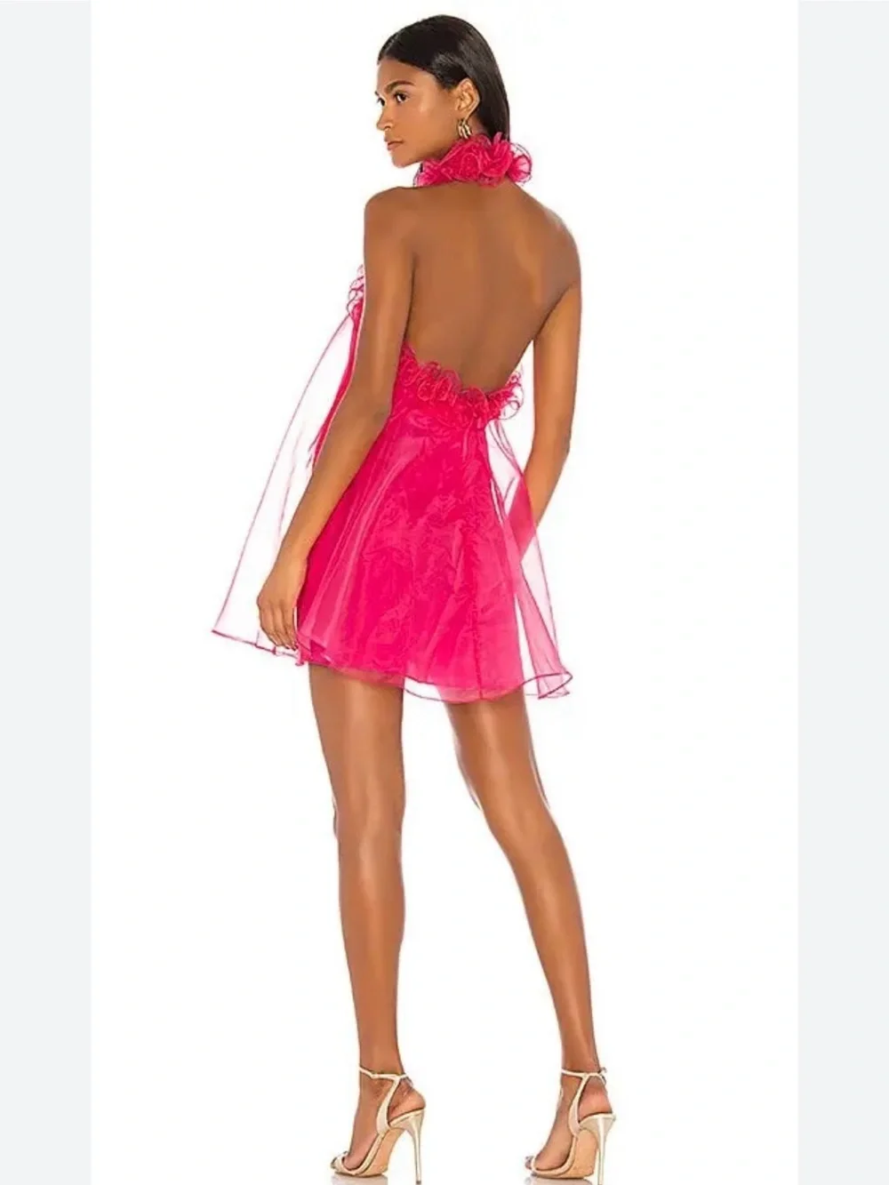 Lovers + Friends Capri Mini Dress Size S Hot Pink Halter Babydoll Organza Party